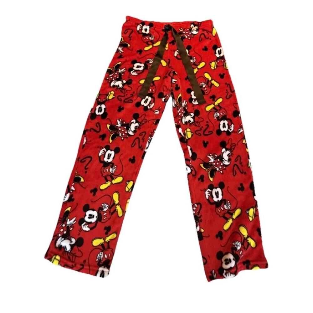Disney Mickey Mouse Womens Soft Plush Fleece PJ/Lounge Pants Red Black L(12-14)